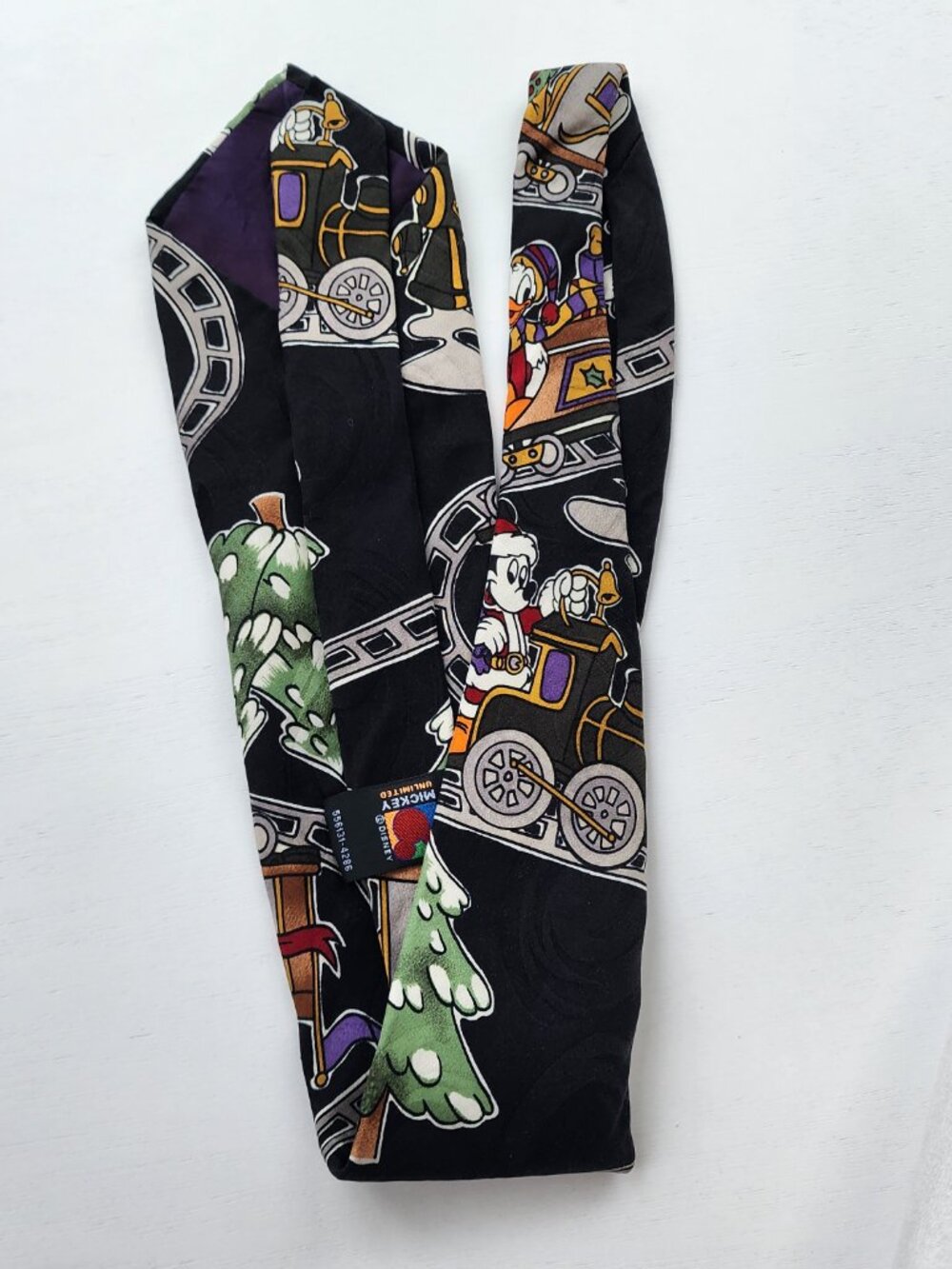 Vintage Mickey Mouse Christmas Unlimited Disney Train Neck Tie - Picture 2 of 4